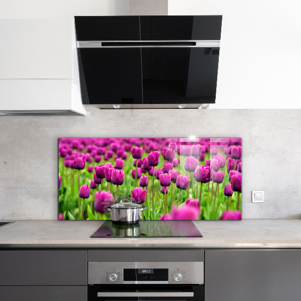 Kitchen glass panel Field of pink tulips meadow