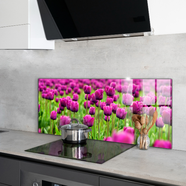 Kitchen glass panel Field of pink tulips meadow