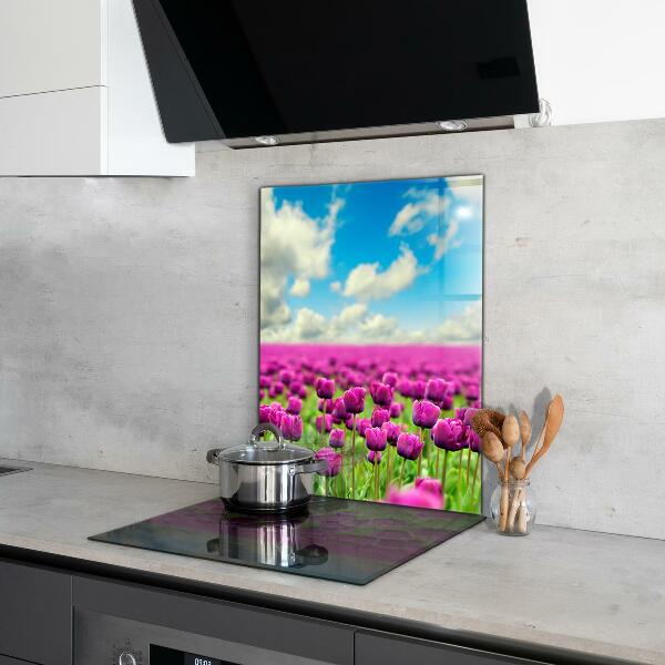 Kitchen glass panel Field of pink tulips meadow