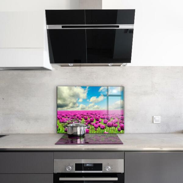 Kitchen glass panel Field of pink tulips meadow