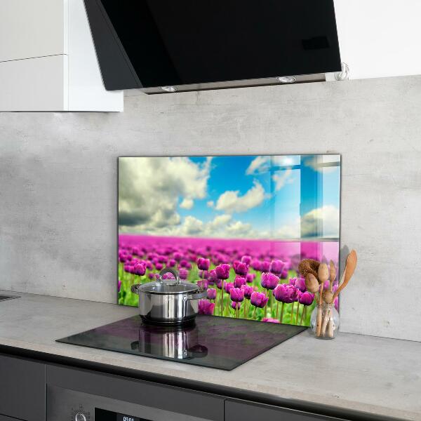 Kitchen glass panel Field of pink tulips meadow