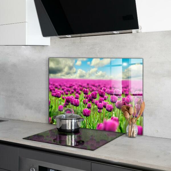 Kitchen glass panel Field of pink tulips meadow