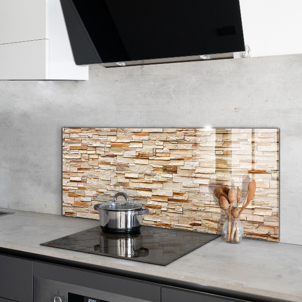Kitchen glass panel Natural stone wall