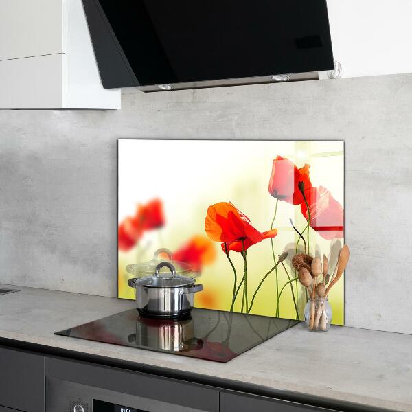 Kitchen wall panels Field meadow with red poppies