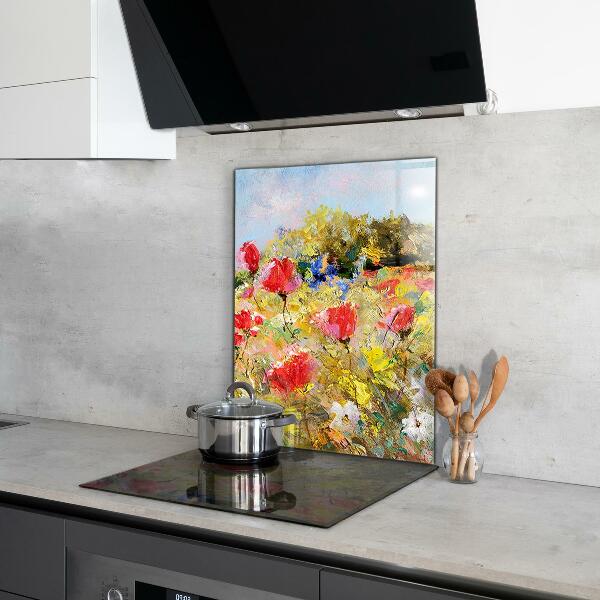 Kitchen wall panels Summer meadow oil painting