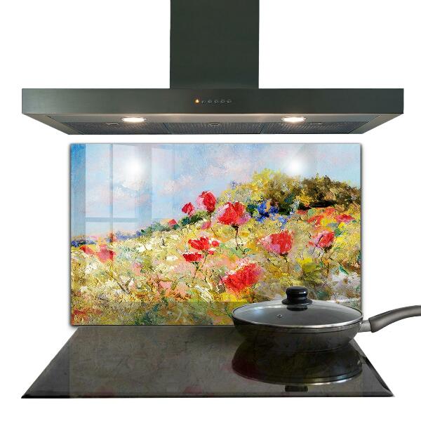 Kitchen wall panels Summer meadow oil painting