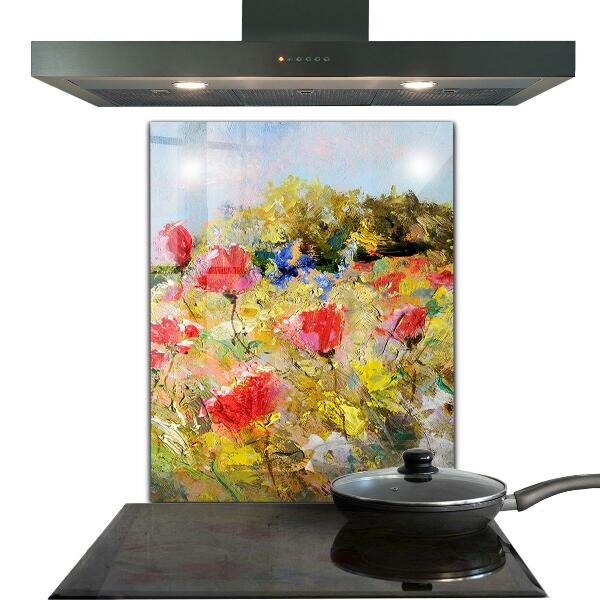 Kitchen wall panels Summer meadow oil painting