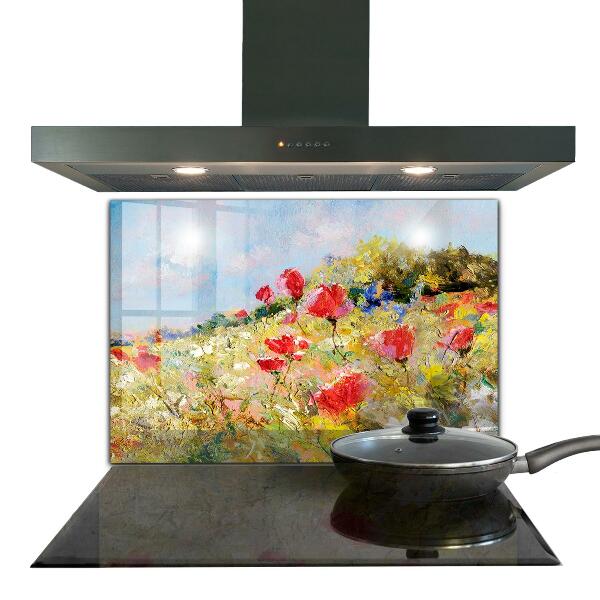 Kitchen wall panels Summer meadow oil painting