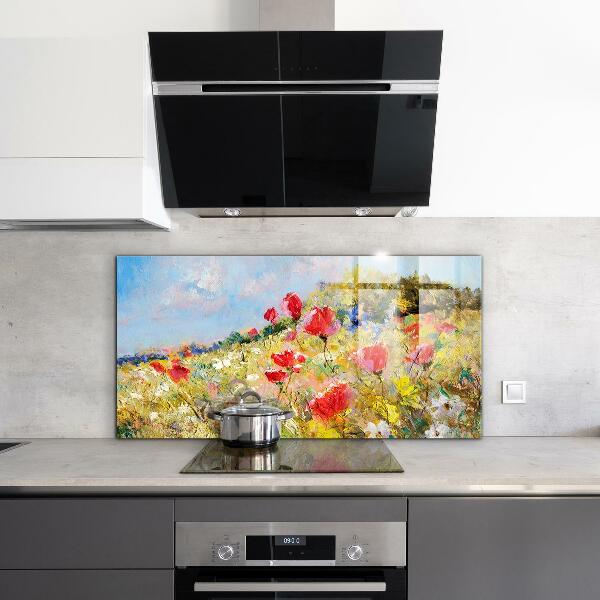 Kitchen wall panels Summer meadow oil painting