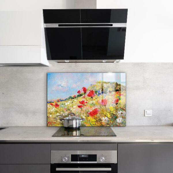 Kitchen wall panels Summer meadow oil painting