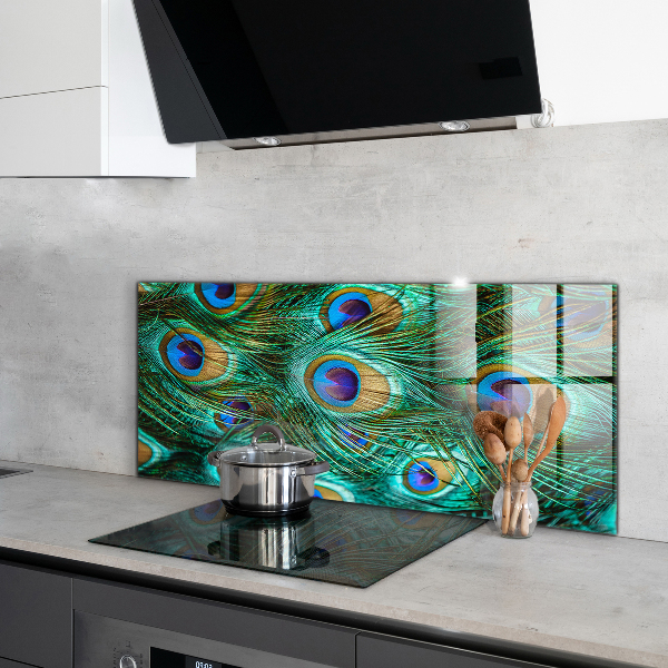 Kitchen glass panel Peacock feathers beautiful nature