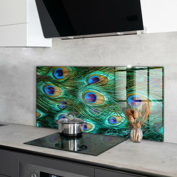 Kitchen glass panel Peacock feathers beautiful nature