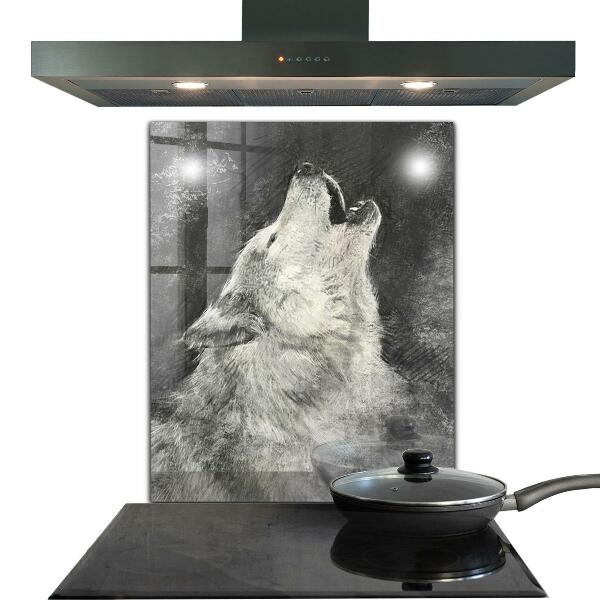 Hob splashback Canadian wolf illustration