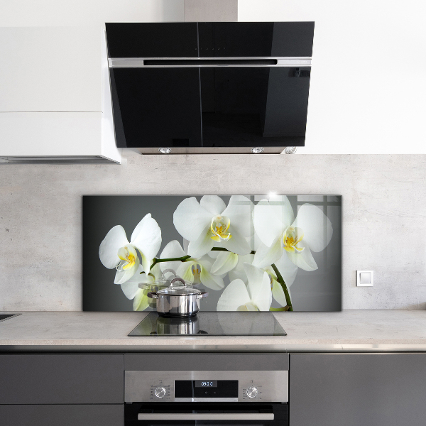 Kitchen wall panels White orchid on black background