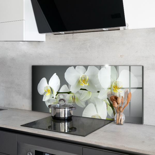Kitchen wall panels White orchid on black background