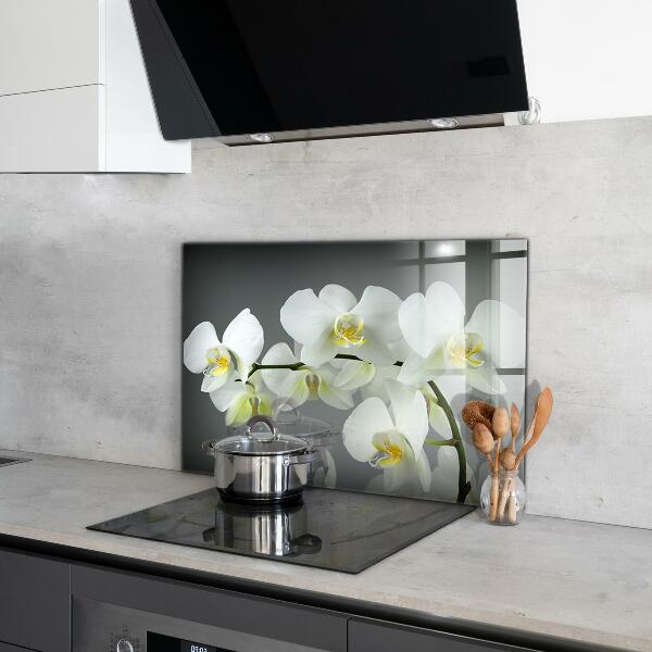 Kitchen wall panels White orchid on black background