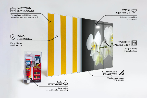 Kitchen wall panels White orchid on black background