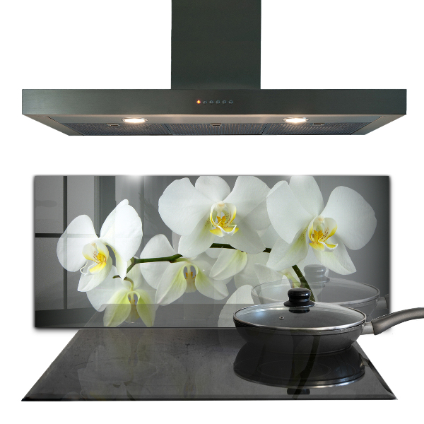 Kitchen wall panels White orchid on black background