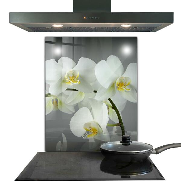 Kitchen wall panels White orchid on black background