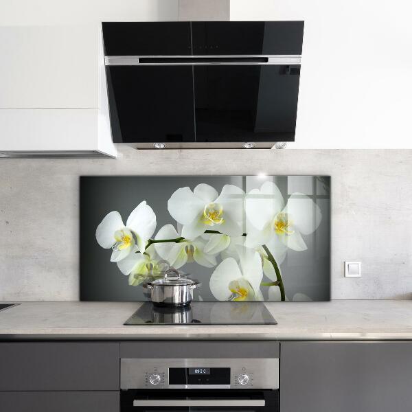 Kitchen wall panels White orchid on black background