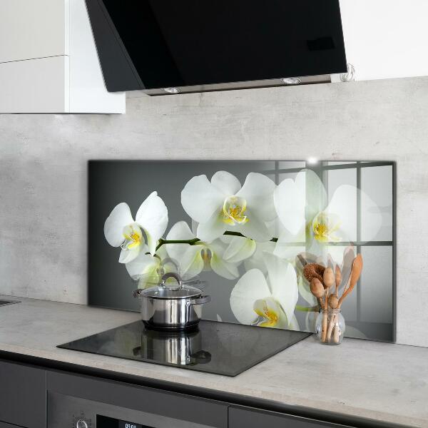 Kitchen wall panels White orchid on black background