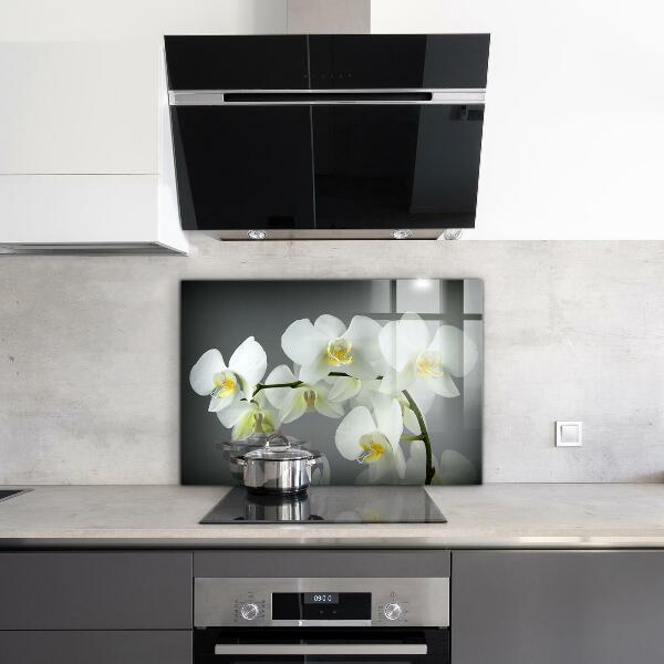 Kitchen wall panels White orchid on black background