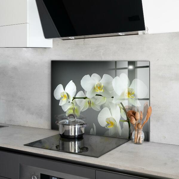 Kitchen wall panels White orchid on black background