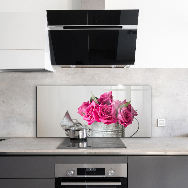Kitchen wall panels Watering can with a bouquet of roses