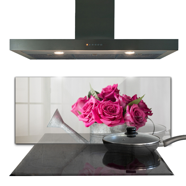 Kitchen wall panels Watering can with a bouquet of roses