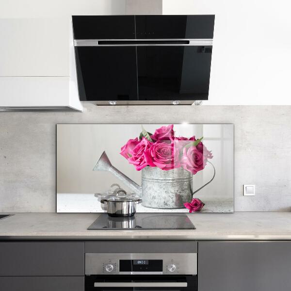 Kitchen wall panels Watering can with a bouquet of roses