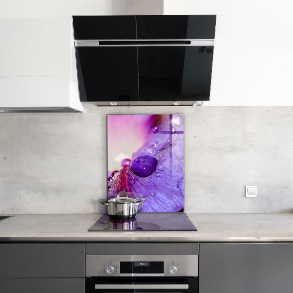 Splashback for kitchen walls Purple flower with morning dew