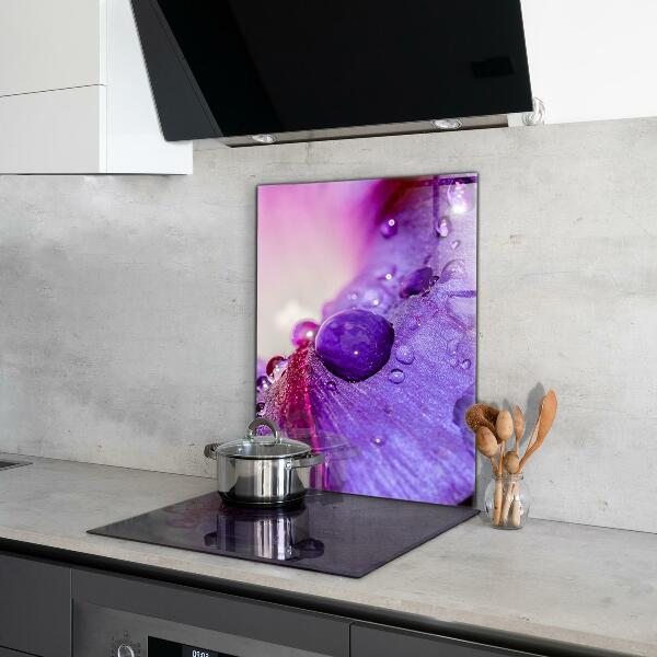Splashback for kitchen walls Purple flower with morning dew