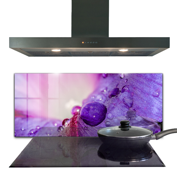 Splashback for kitchen walls Purple flower with morning dew