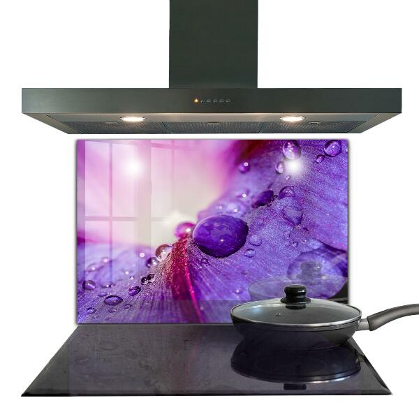 Splashback for kitchen walls Purple flower with morning dew