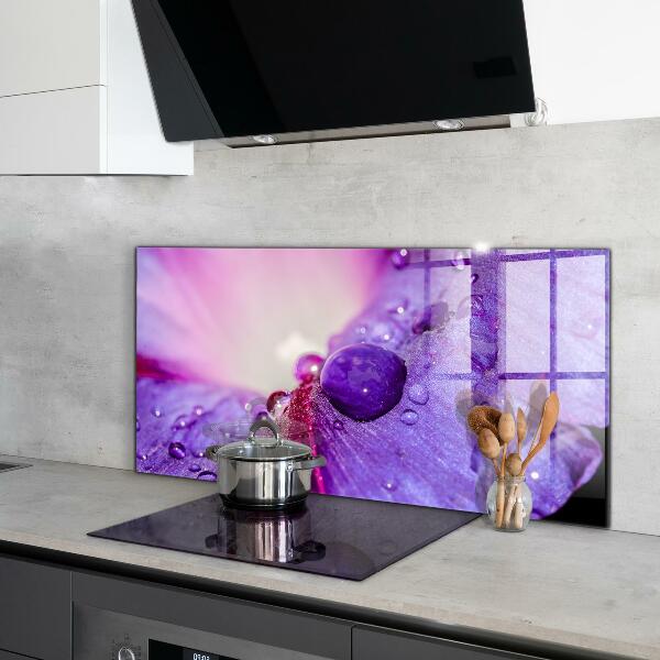Splashback for kitchen walls Purple flower with morning dew