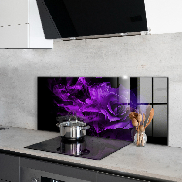 Kitchen glass panel Purple rose abstract smoke