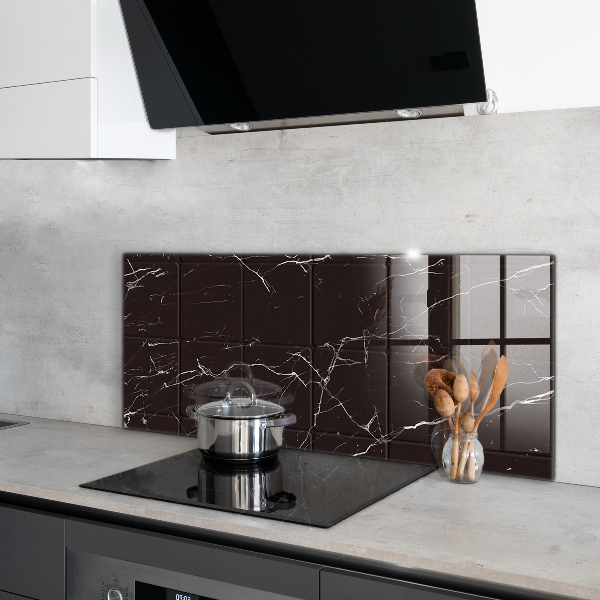 Glass printed splashbacks Black marble texture