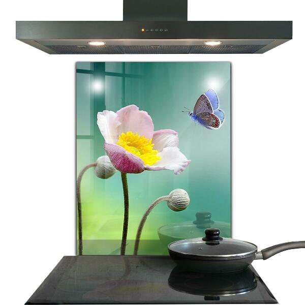 Kitchen glass panel Summer meadow butterfly flower
