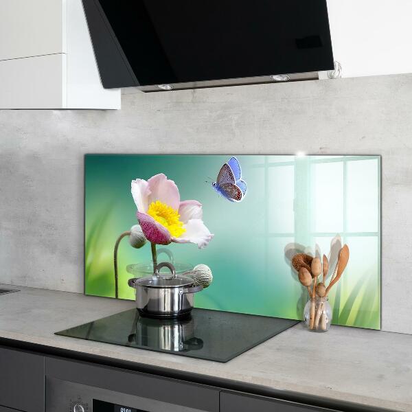 Kitchen glass panel Summer meadow butterfly flower