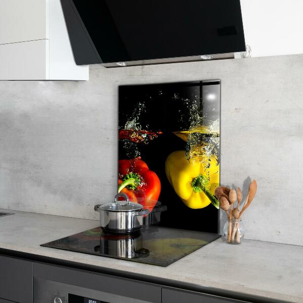Kitchen wall panels Colorful peppers under water