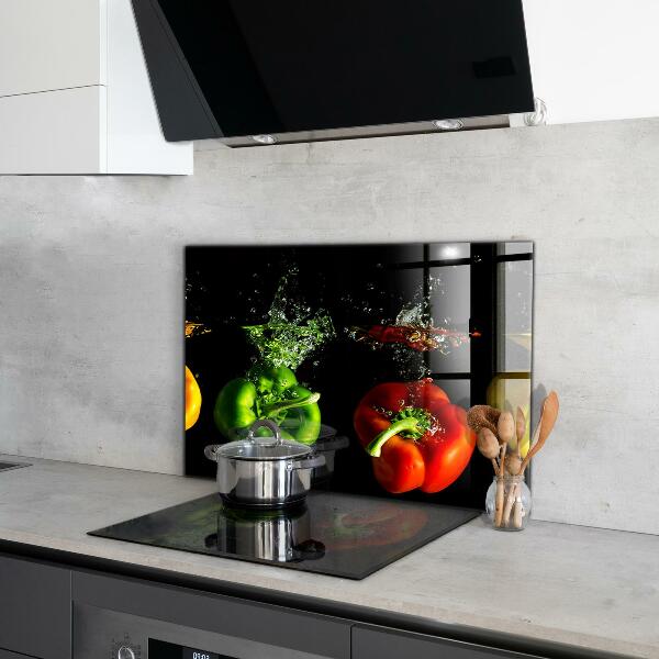 Kitchen wall panels Colorful peppers under water