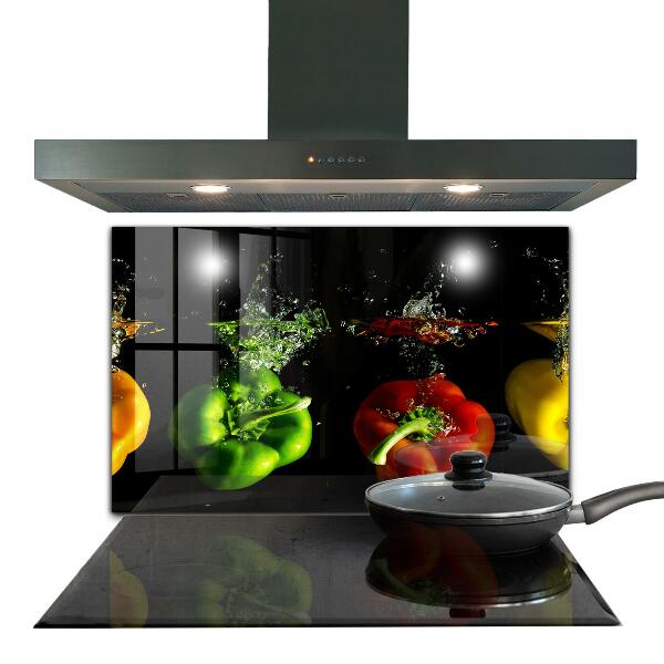 Kitchen wall panels Colorful peppers under water