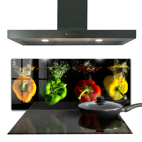 Kitchen wall panels Colorful peppers under water