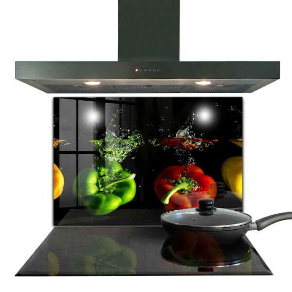 Kitchen wall panels Colorful peppers under water