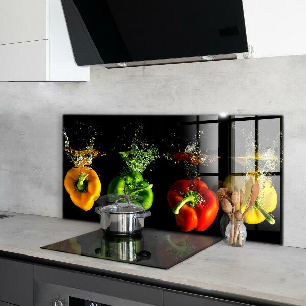 Kitchen wall panels Colorful peppers under water