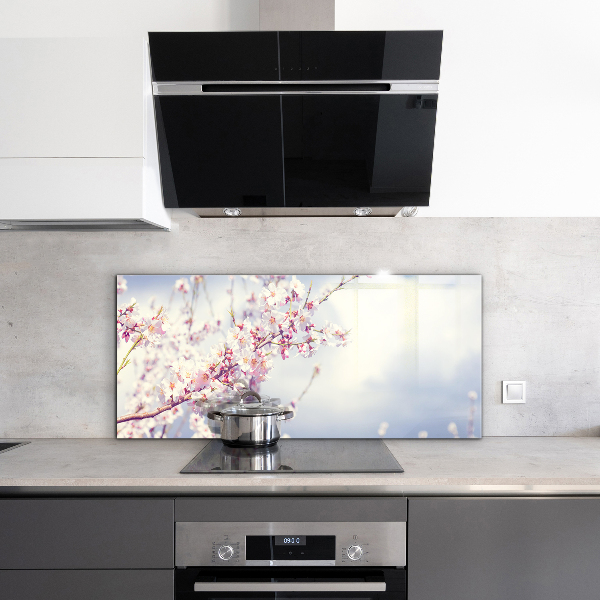 Kitchen glass panel Delicate pink flowers