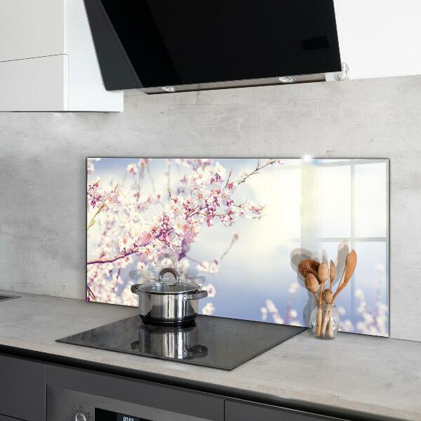 Kitchen glass panel Delicate pink flowers