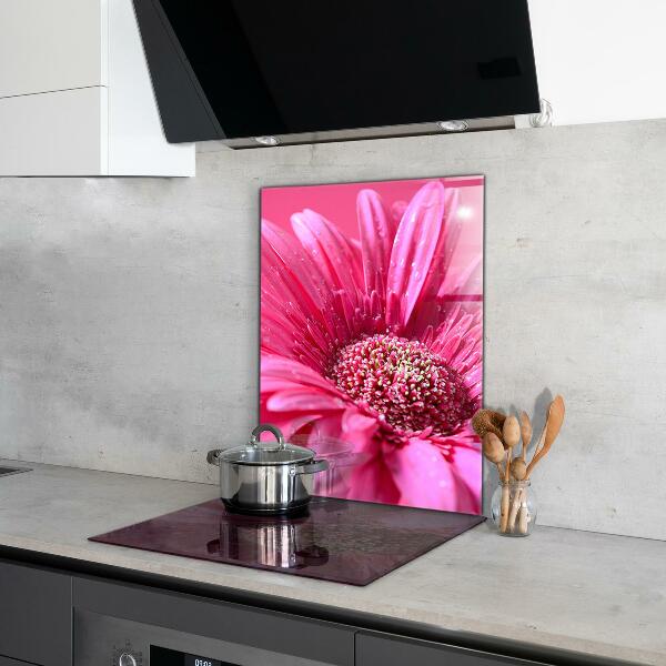 Kitchen glass panel Pink flower nature details