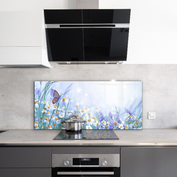 Kitchen glass panel Summer meadow butterfly flower