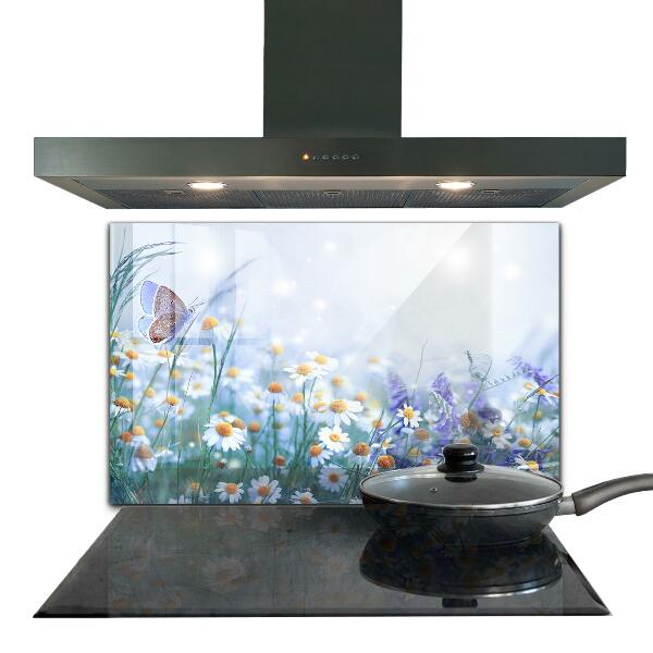 Kitchen glass panel Summer meadow butterfly flower